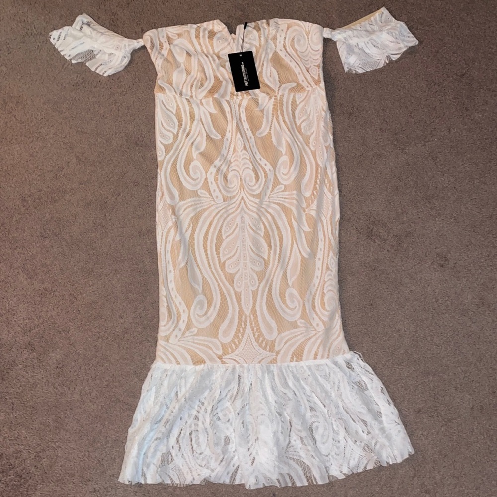 Off the shoulder white lace dress